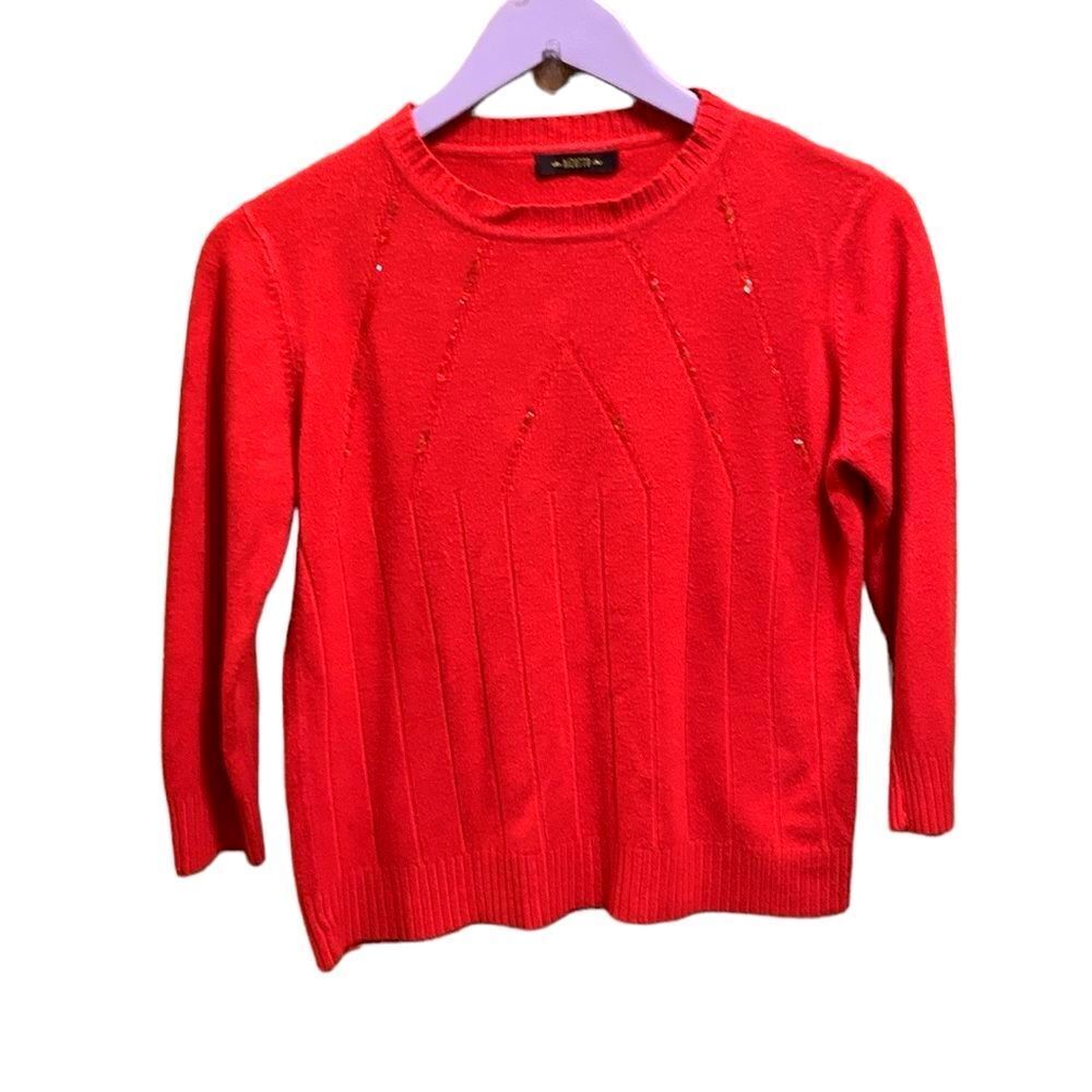 BIZARRE Red Sequin 3/4 Sleeve Women’s Valentines Holiday Knit Pullover Sweater S